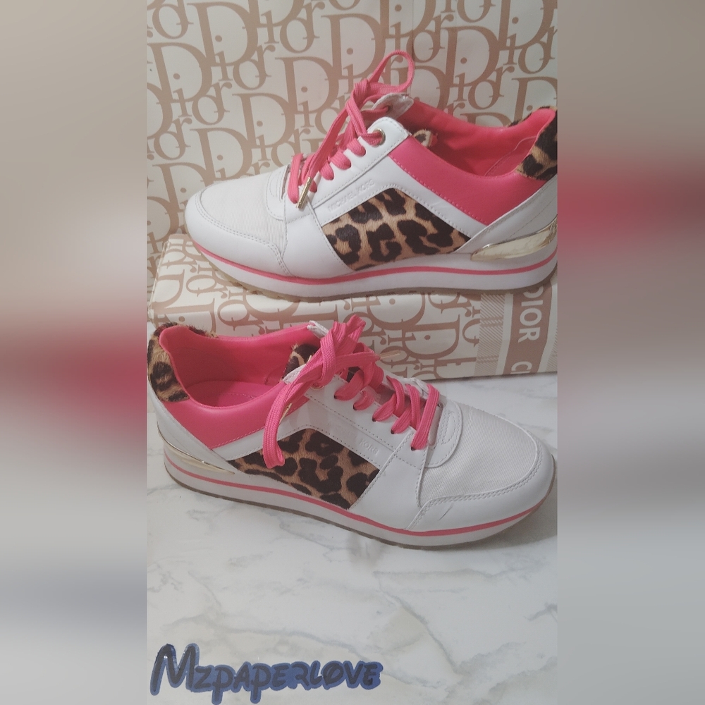 MICHAEL Michael Kors White and Pink Leopard Accent Sneakers